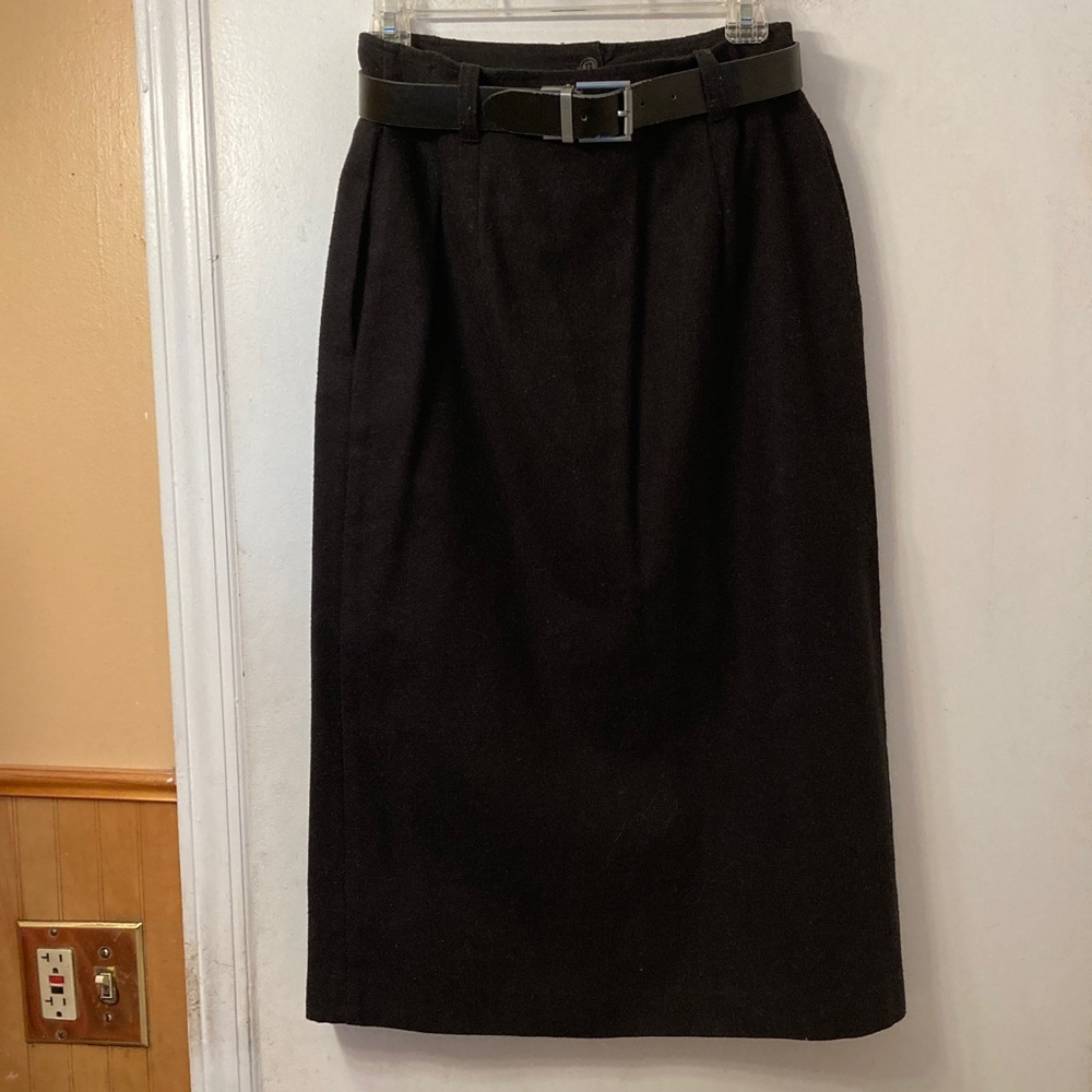 Vintage Easy Pieces Black Belted Wool Skirt